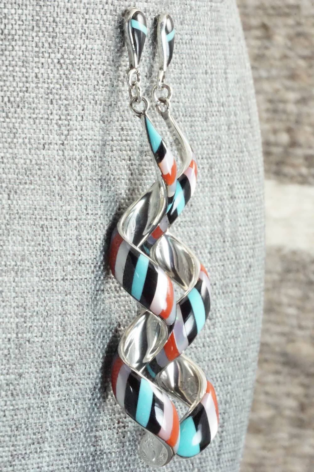 Multi Stone & Sterling Silver Inlay Earrings - Idella Edaakie