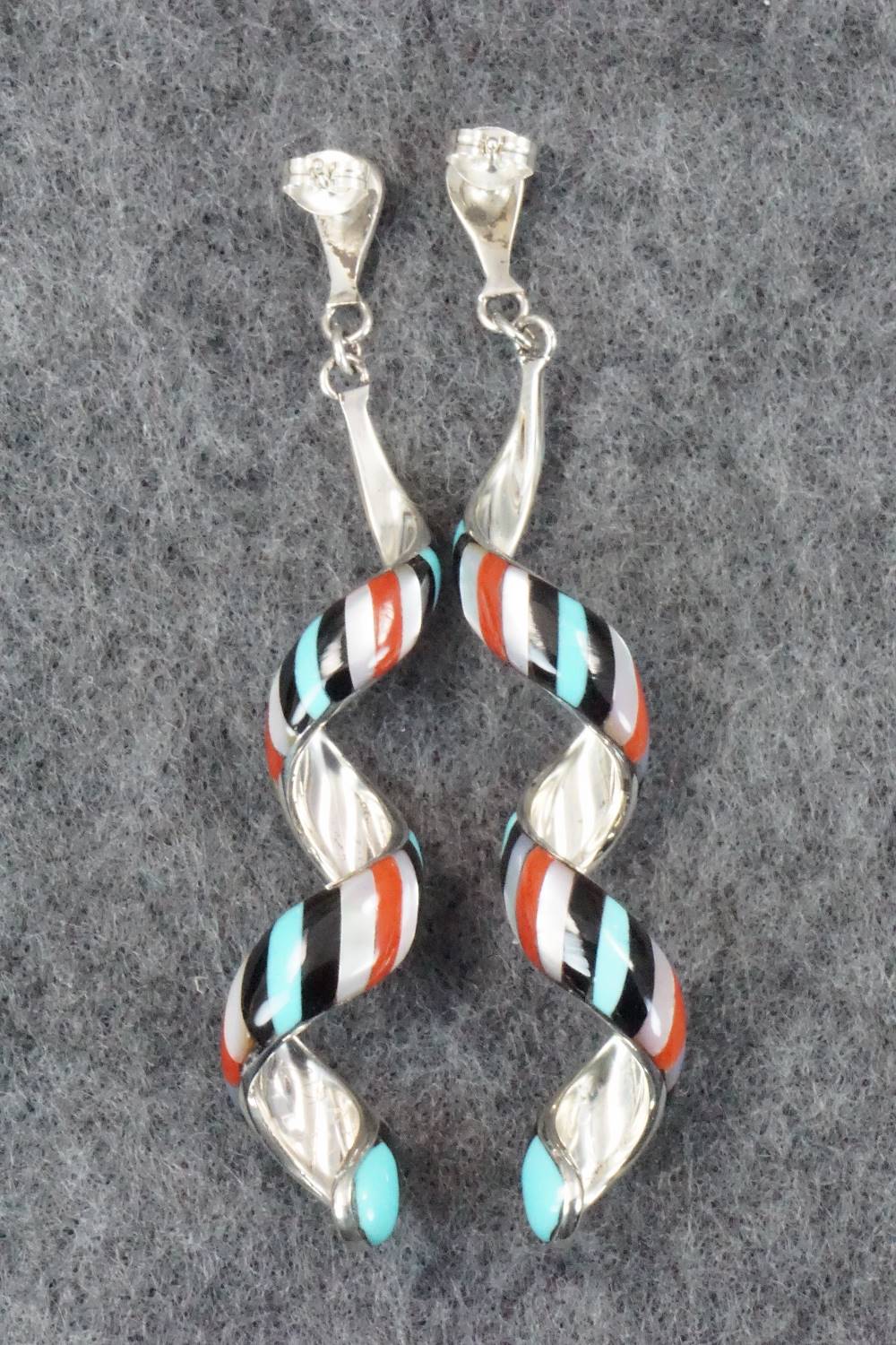 Multi Stone & Sterling Silver Inlay Earrings - Idella Edaakie