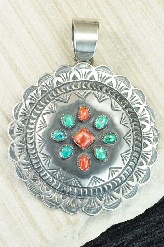 Spiny Oyster, Turquoise & Sterling Silver Pendant - Shawn Cayatineto