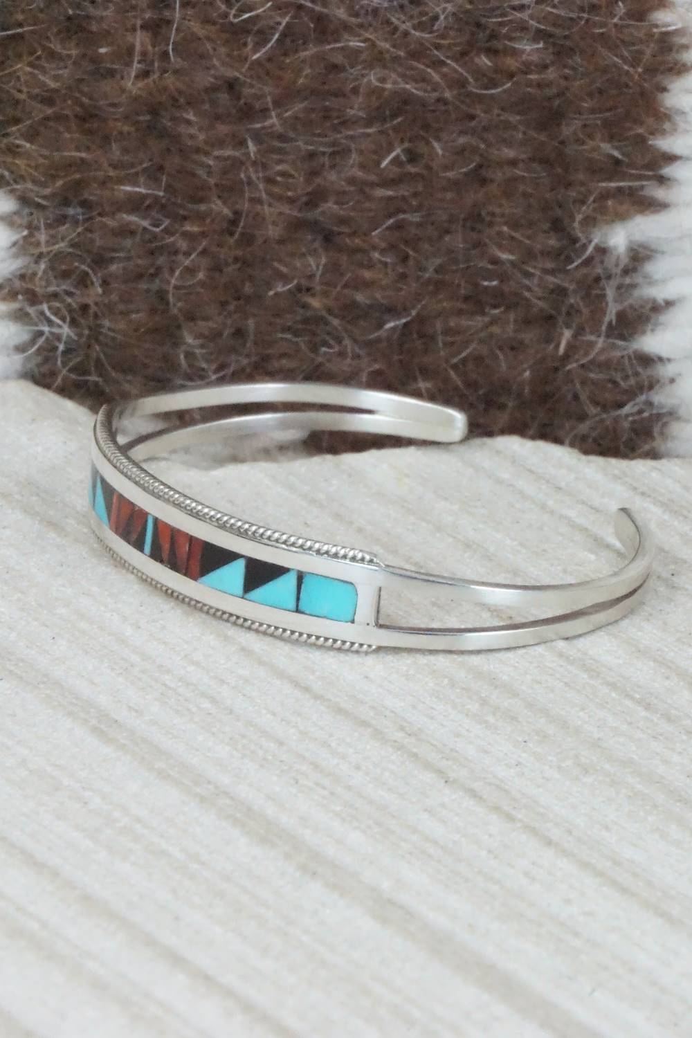 Multi Stone & Sterling Silver Inlay Bracelet - Weahkee