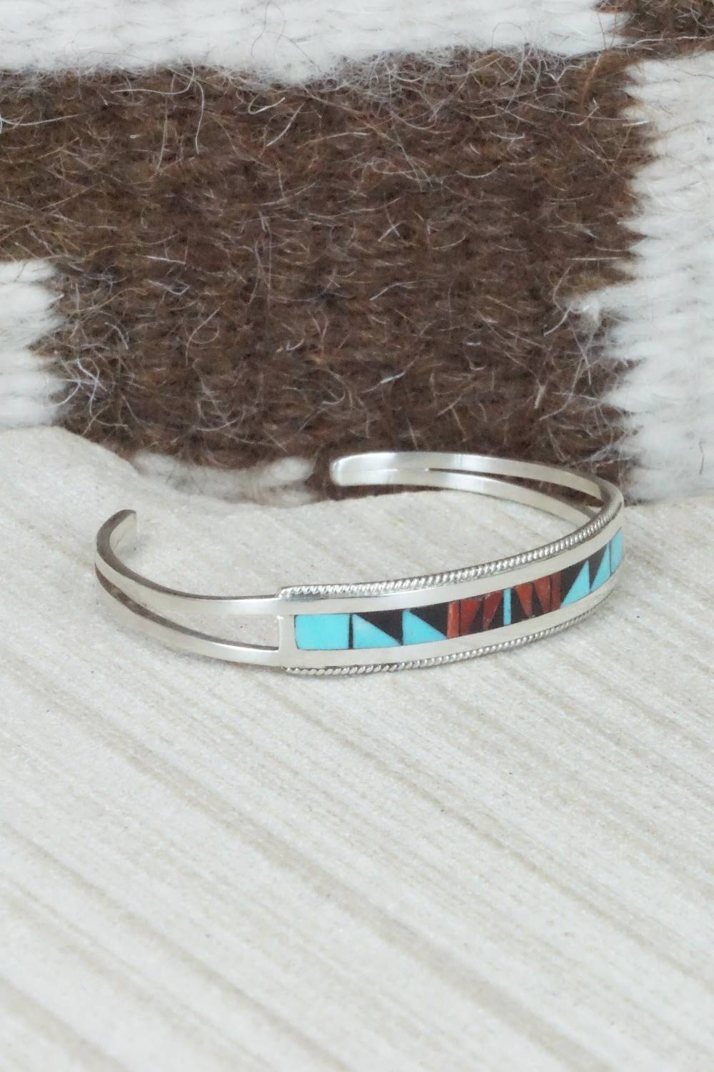 Multi Stone & Sterling Silver Inlay Bracelet - Weahkee