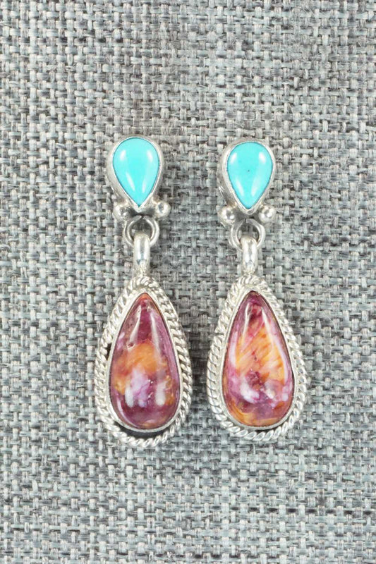 Turquoise, Spiny Oyster and Sterling Silver Earrings - Harris Largo