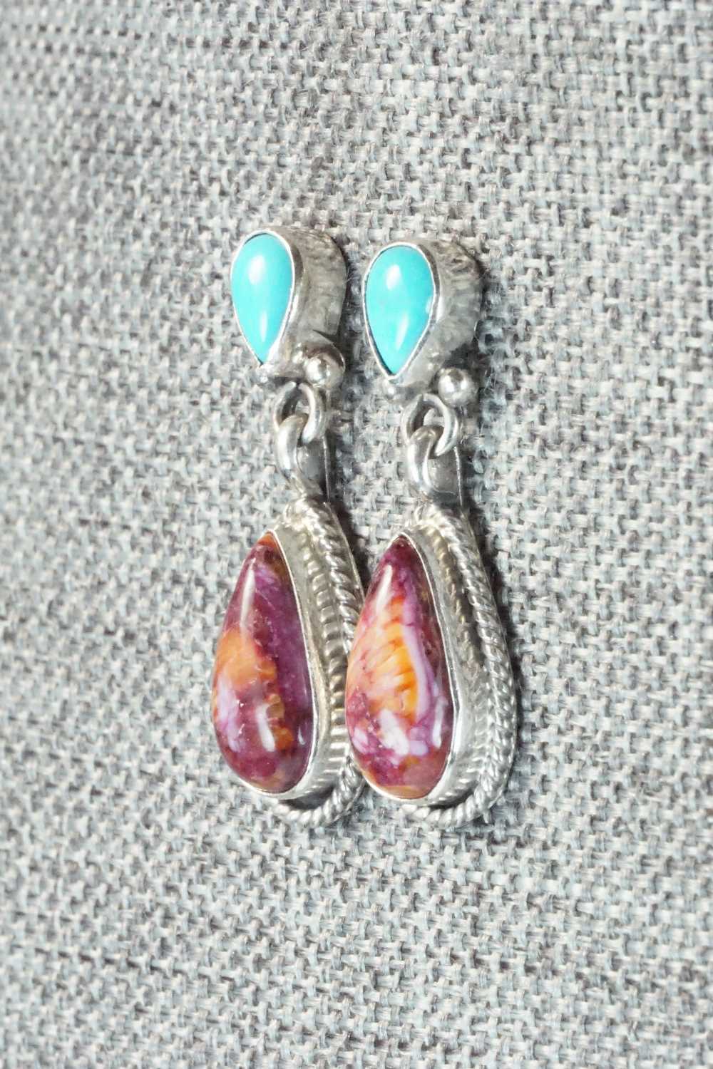 Turquoise, Spiny Oyster and Sterling Silver Earrings - Harris Largo