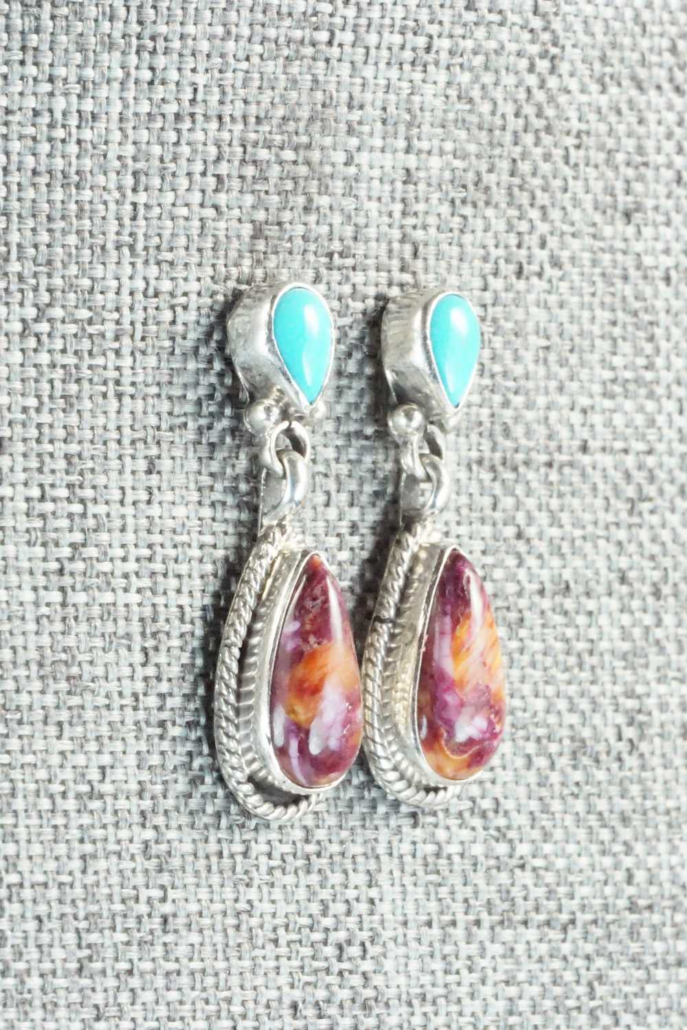 Turquoise, Spiny Oyster and Sterling Silver Earrings - Harris Largo