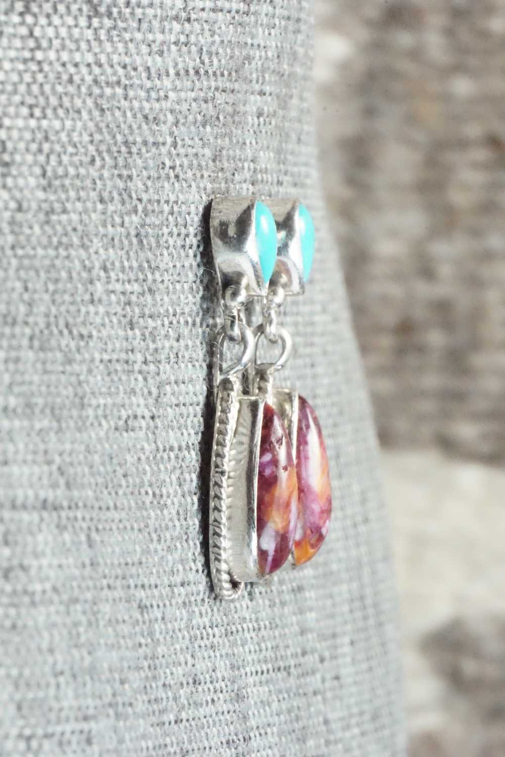 Turquoise, Spiny Oyster and Sterling Silver Earrings - Harris Largo