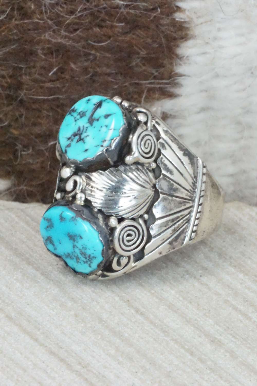 Turquoise and Sterling Silver Ring - Navajo - Size 11