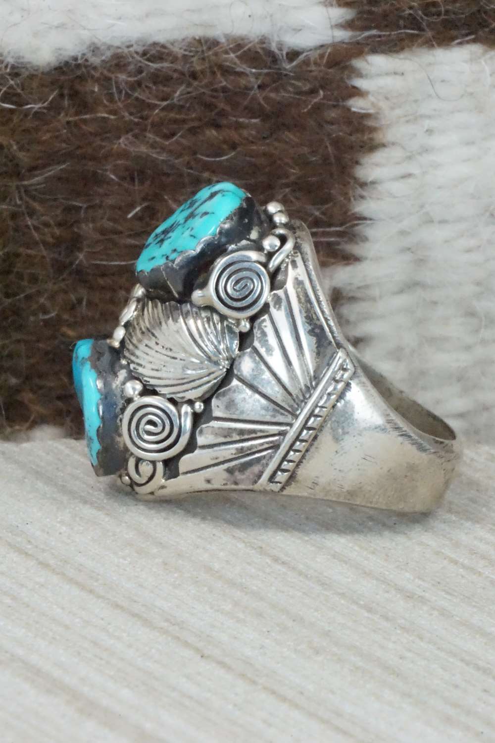 Turquoise and Sterling Silver Ring - Navajo - Size 11