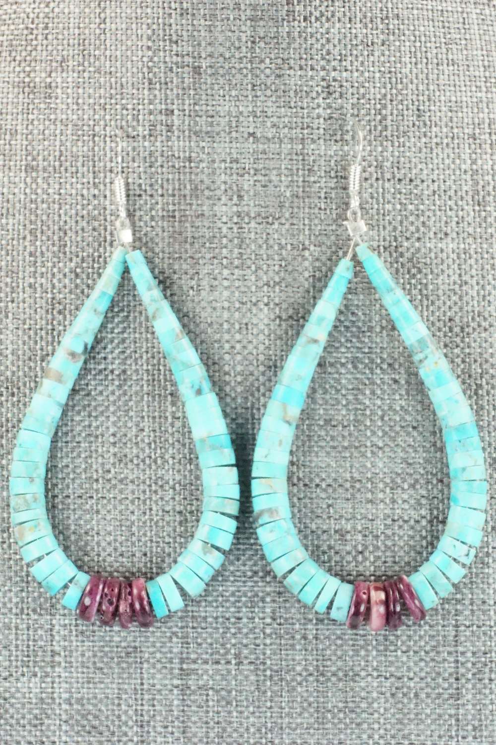 Turquoise, Spiny Oyster & Sterling Silver Earrings - Lupe Lovato