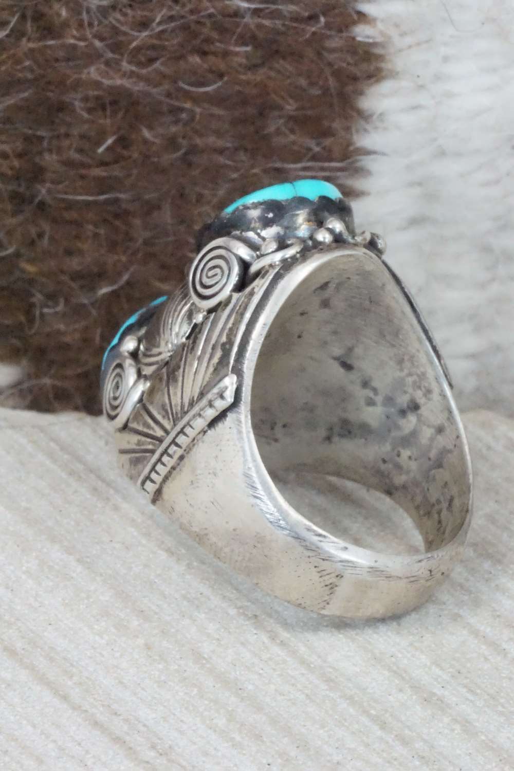 Turquoise and Sterling Silver Ring - Navajo - Size 11
