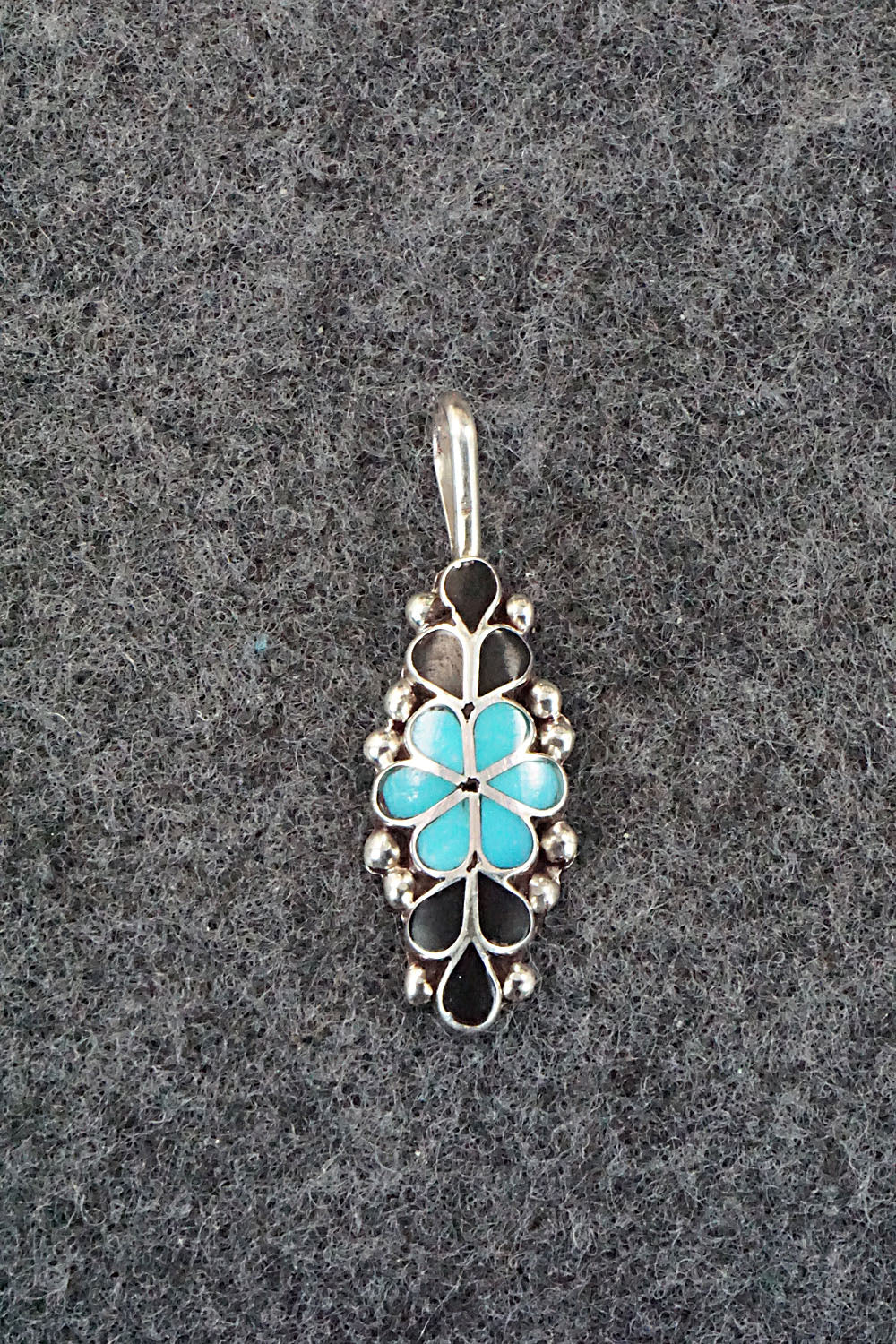 Turquoise, Onyx & Sterling Silver Inlay Pendant - Bernadette Hattie