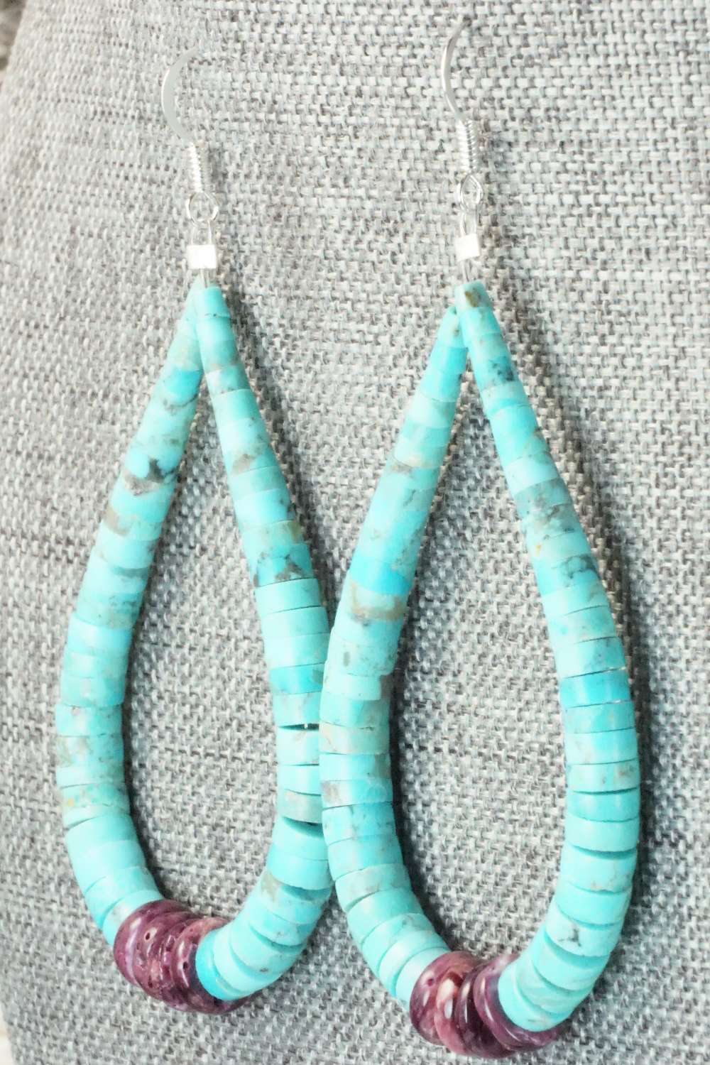 Turquoise, Spiny Oyster & Sterling Silver Earrings - Lupe Lovato