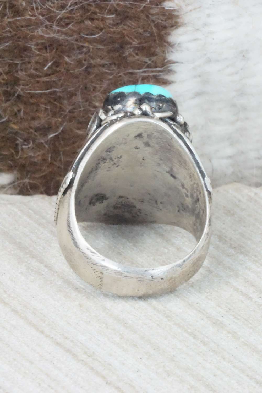 Turquoise and Sterling Silver Ring - Navajo - Size 11