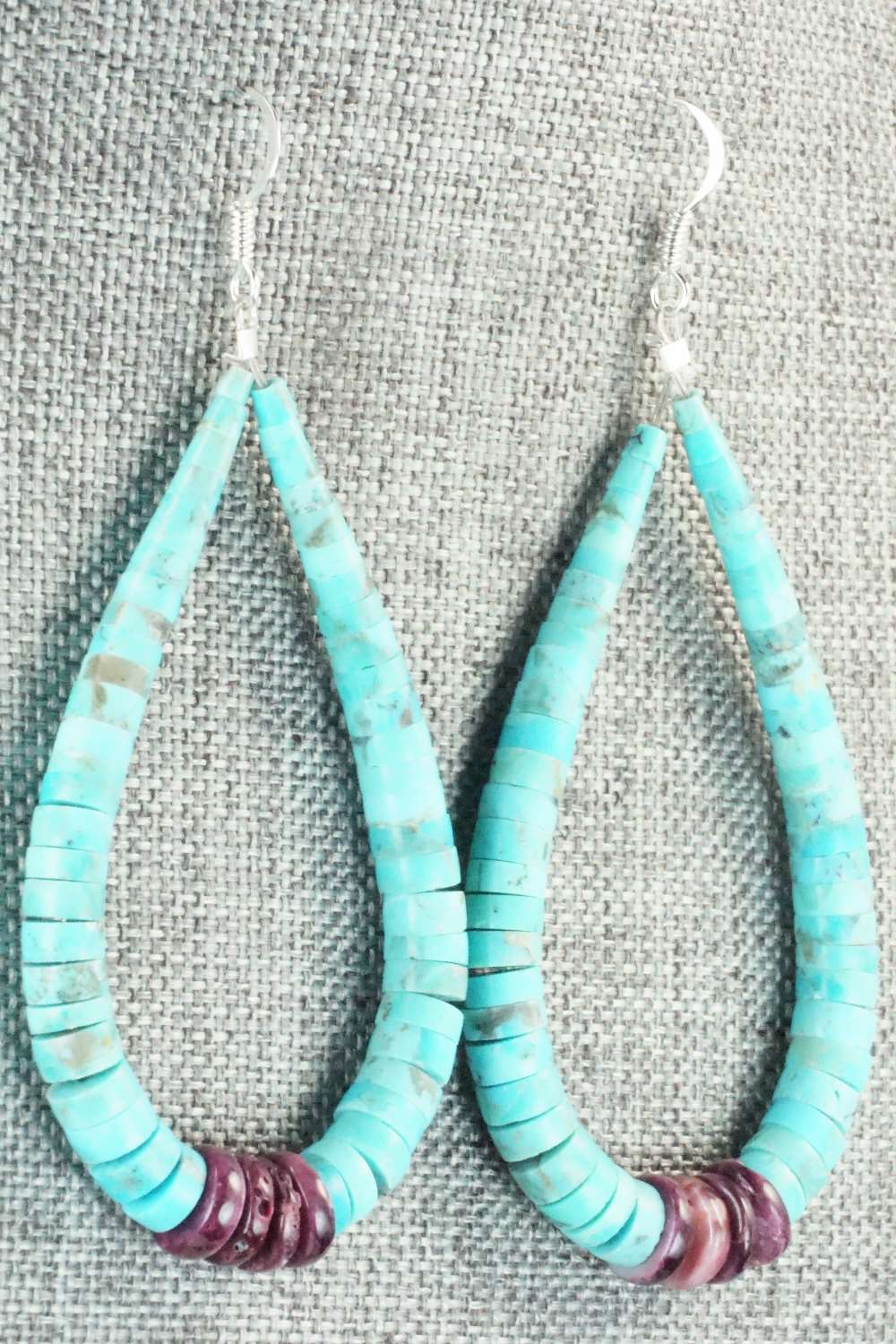 Turquoise, Spiny Oyster & Sterling Silver Earrings - Lupe Lovato