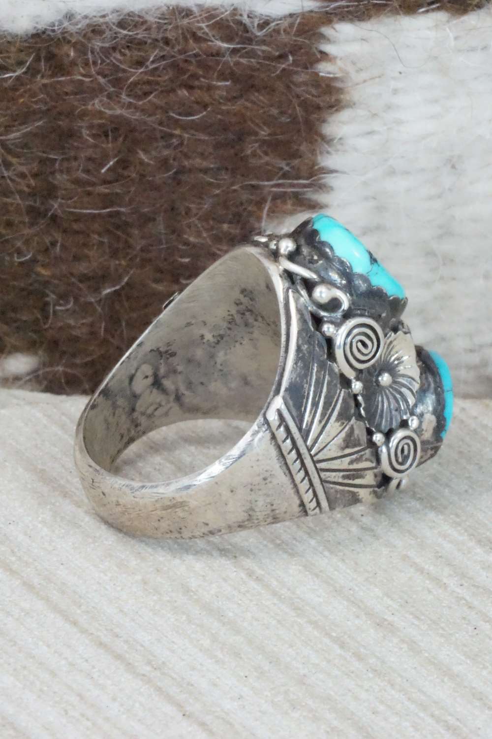 Turquoise and Sterling Silver Ring - Navajo - Size 11
