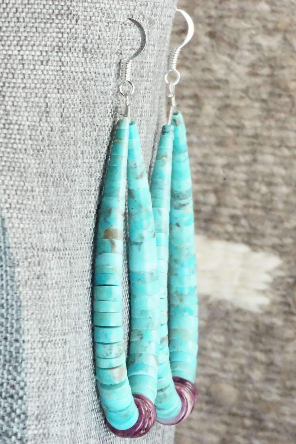 Turquoise, Spiny Oyster & Sterling Silver Earrings - Lupe Lovato
