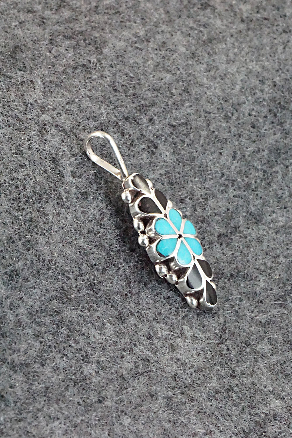 Turquoise, Onyx & Sterling Silver Inlay Pendant - Bernadette Hattie