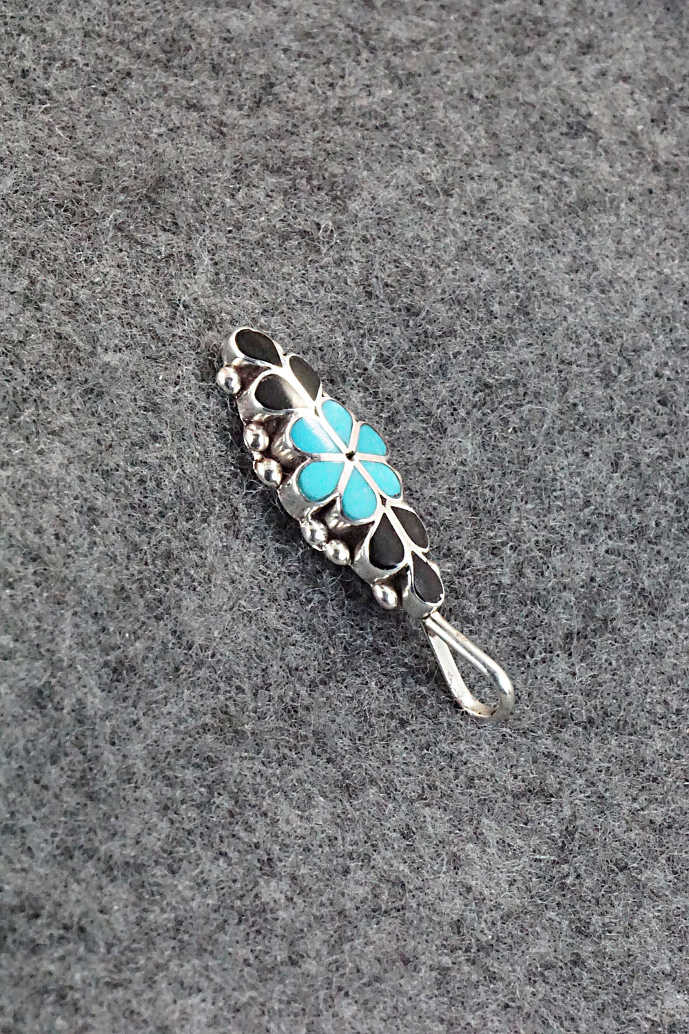 Turquoise, Onyx & Sterling Silver Inlay Pendant - Bernadette Hattie