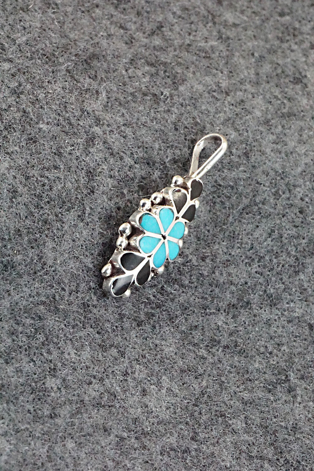 Turquoise, Onyx & Sterling Silver Inlay Pendant - Bernadette Hattie