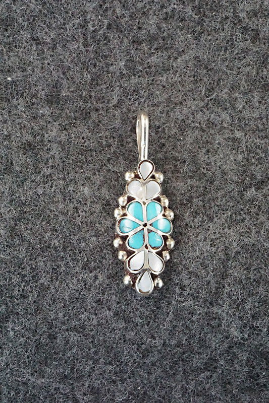 Turquoise, Mother of Pearl & Sterling Silver Inlay Pendant - Bernadette Hattie
