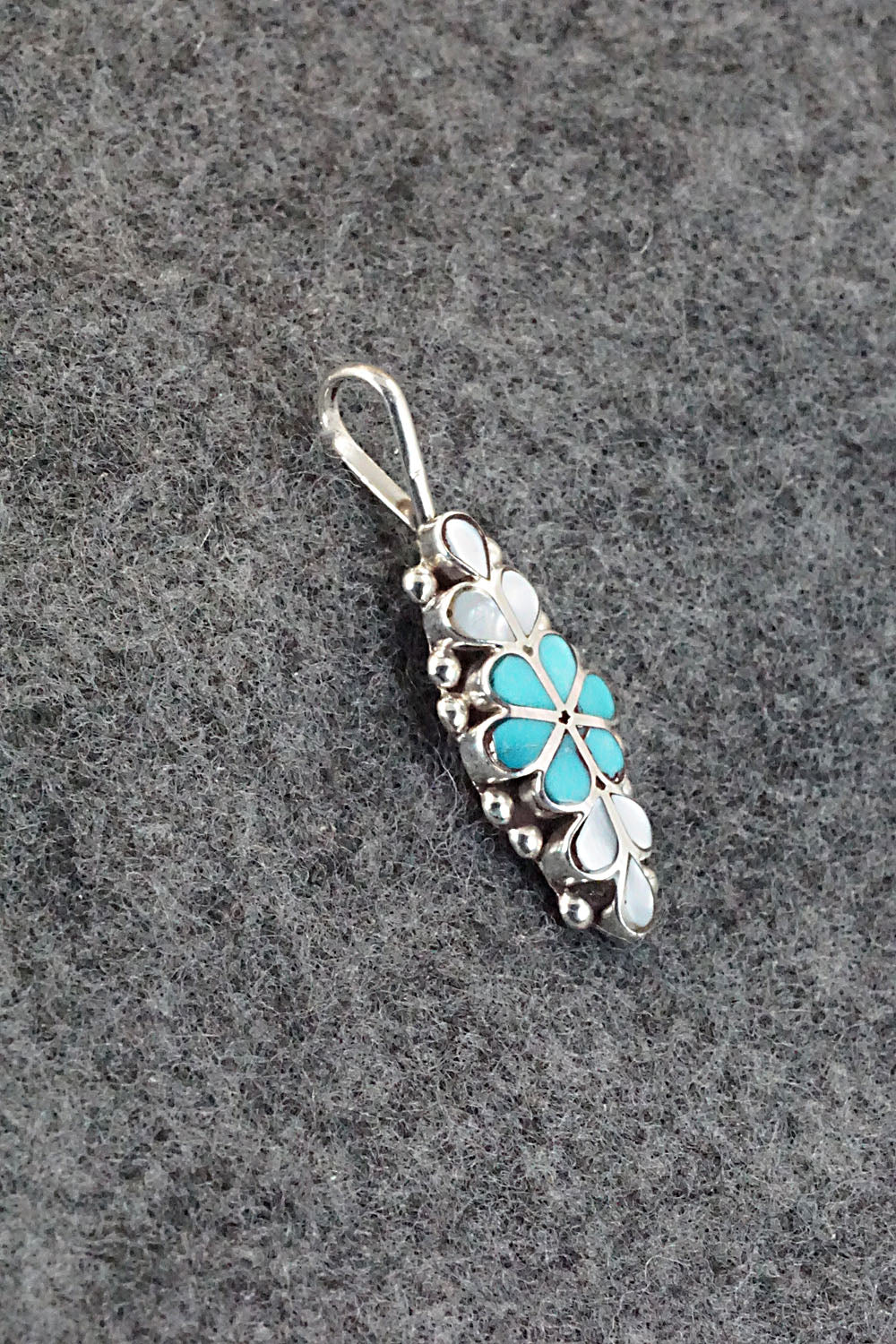 Turquoise, Mother of Pearl & Sterling Silver Inlay Pendant - Bernadette Hattie