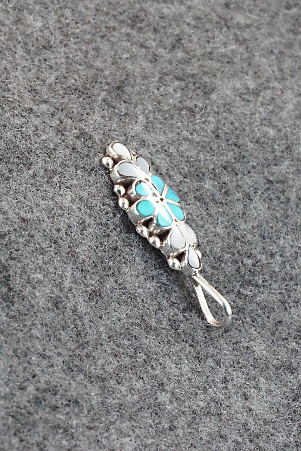 Turquoise, Mother of Pearl & Sterling Silver Inlay Pendant - Bernadette Hattie