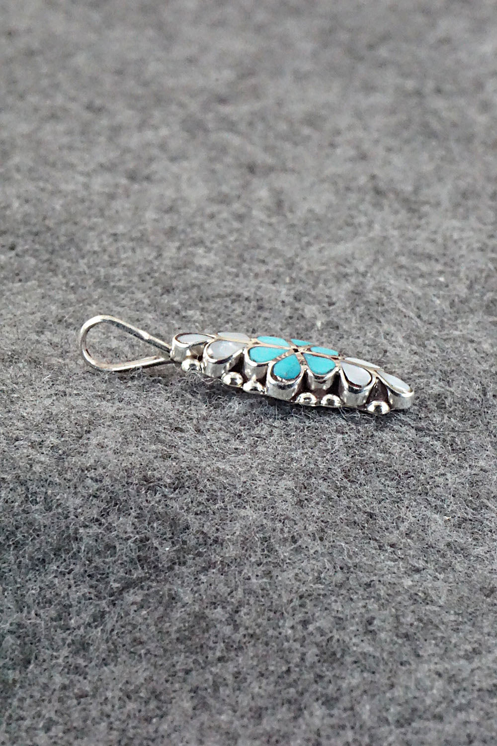 Turquoise, Mother of Pearl & Sterling Silver Inlay Pendant - Bernadette Hattie