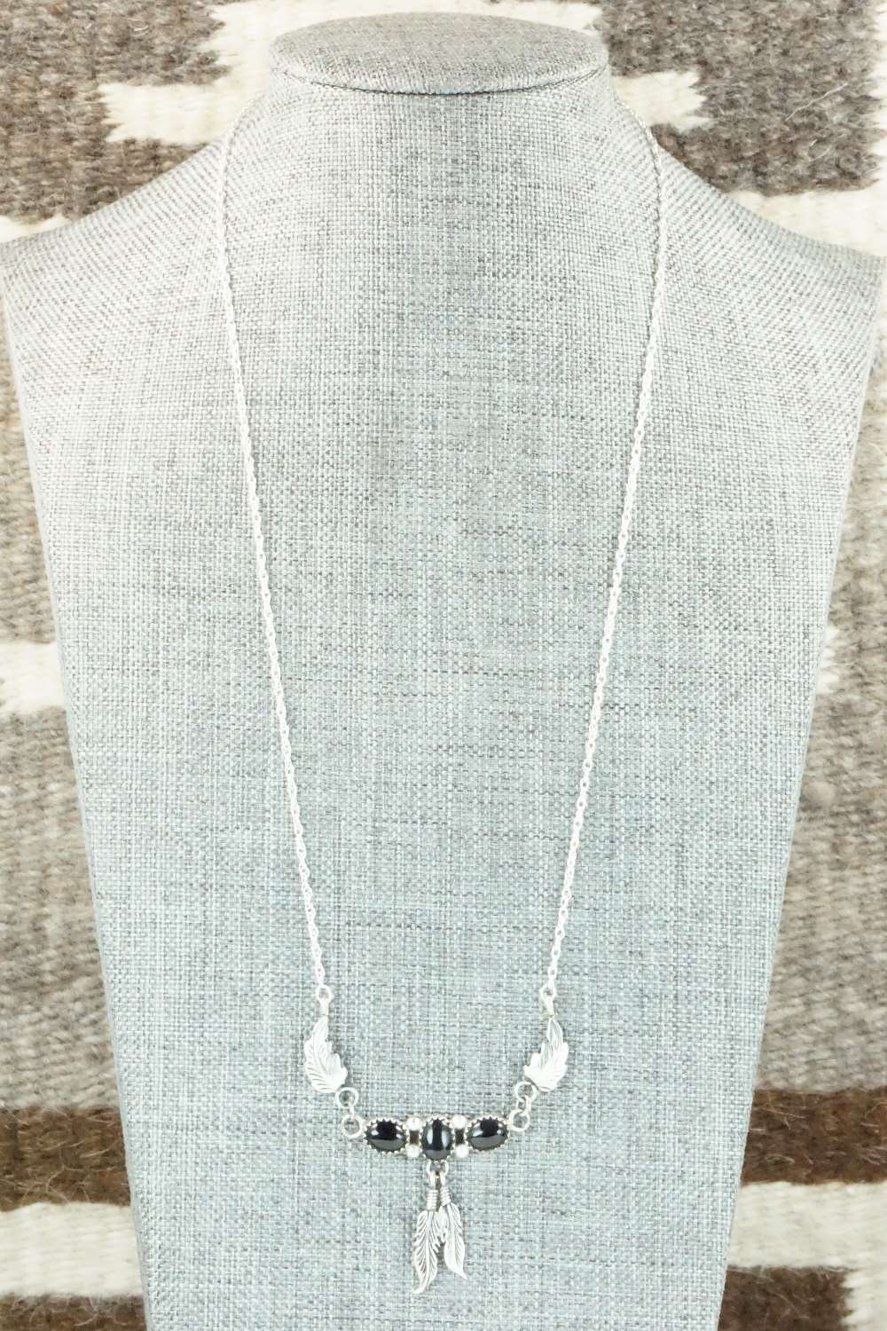 Onyx & Sterling Silver Floral Necklace - Sadie Jim