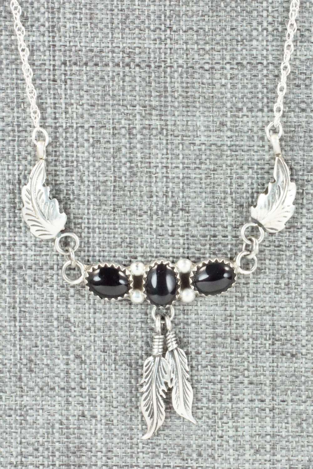 Onyx & Sterling Silver Floral Necklace - Sadie Jim