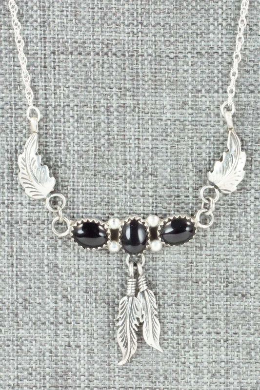 Onyx & Sterling Silver Floral Necklace - Sadie Jim