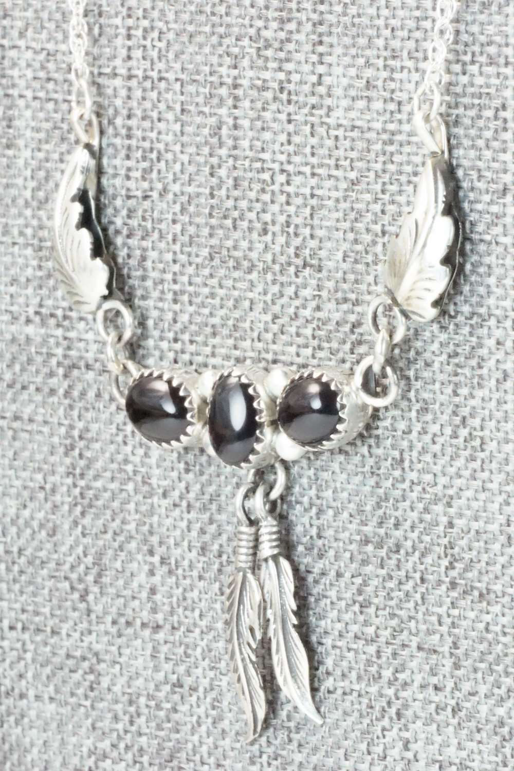 Onyx & Sterling Silver Floral Necklace - Sadie Jim