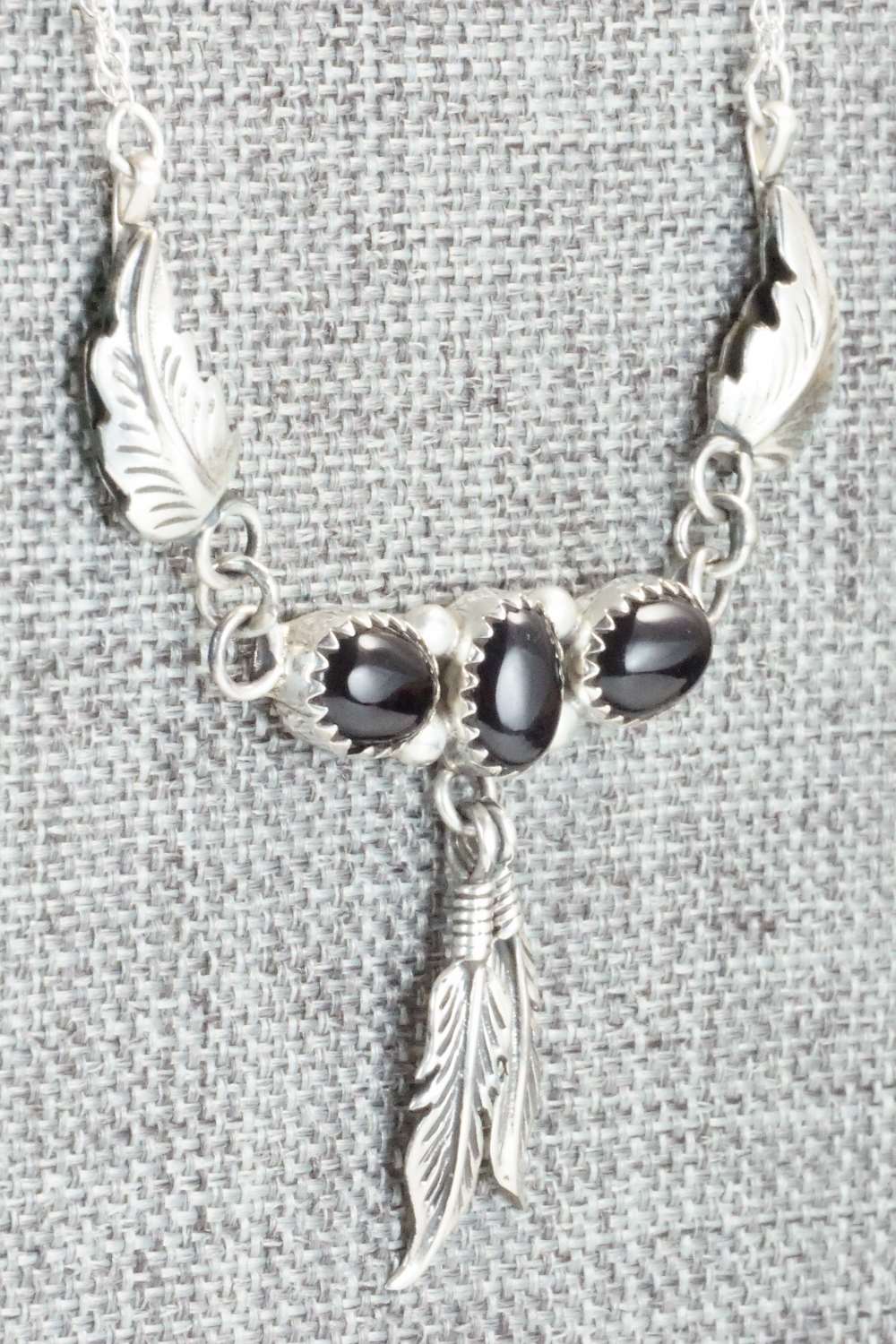 Onyx & Sterling Silver Floral Necklace - Sadie Jim