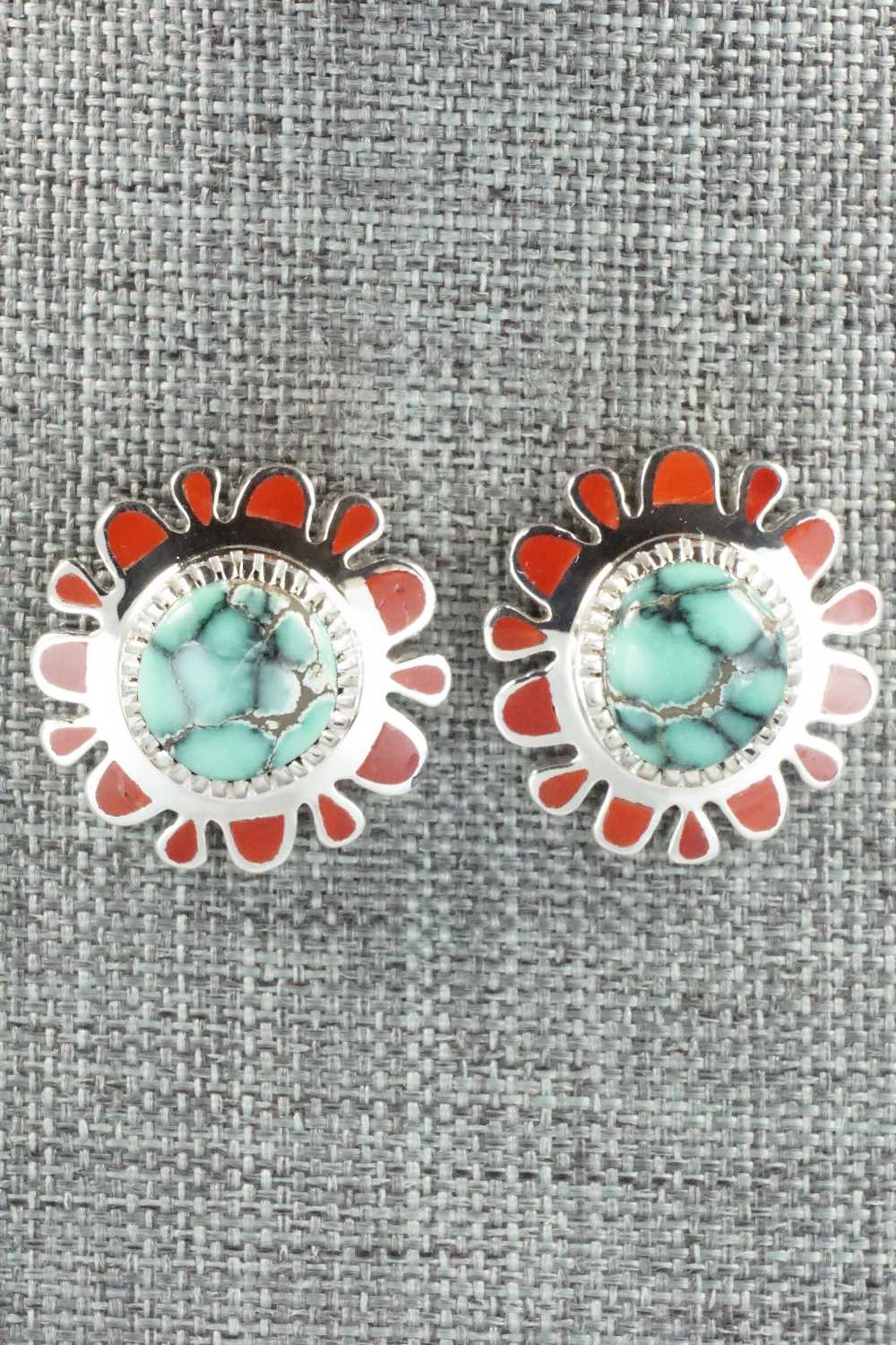 Coral, Variscite and Sterling Silver Earrings - Vernon Haskie