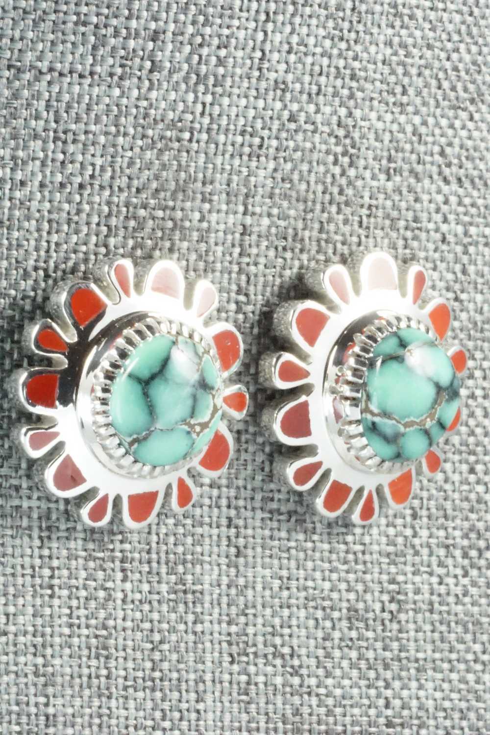 Coral, Variscite and Sterling Silver Earrings - Vernon Haskie