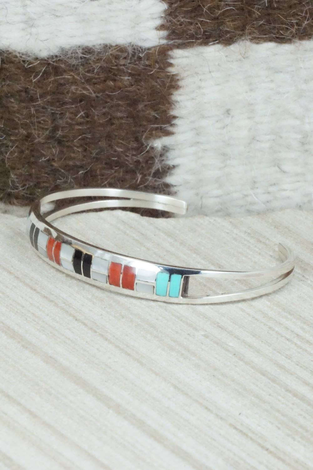 Multi Stone & Sterling Silver Inlay Bracelet - Sibert Bowannie
