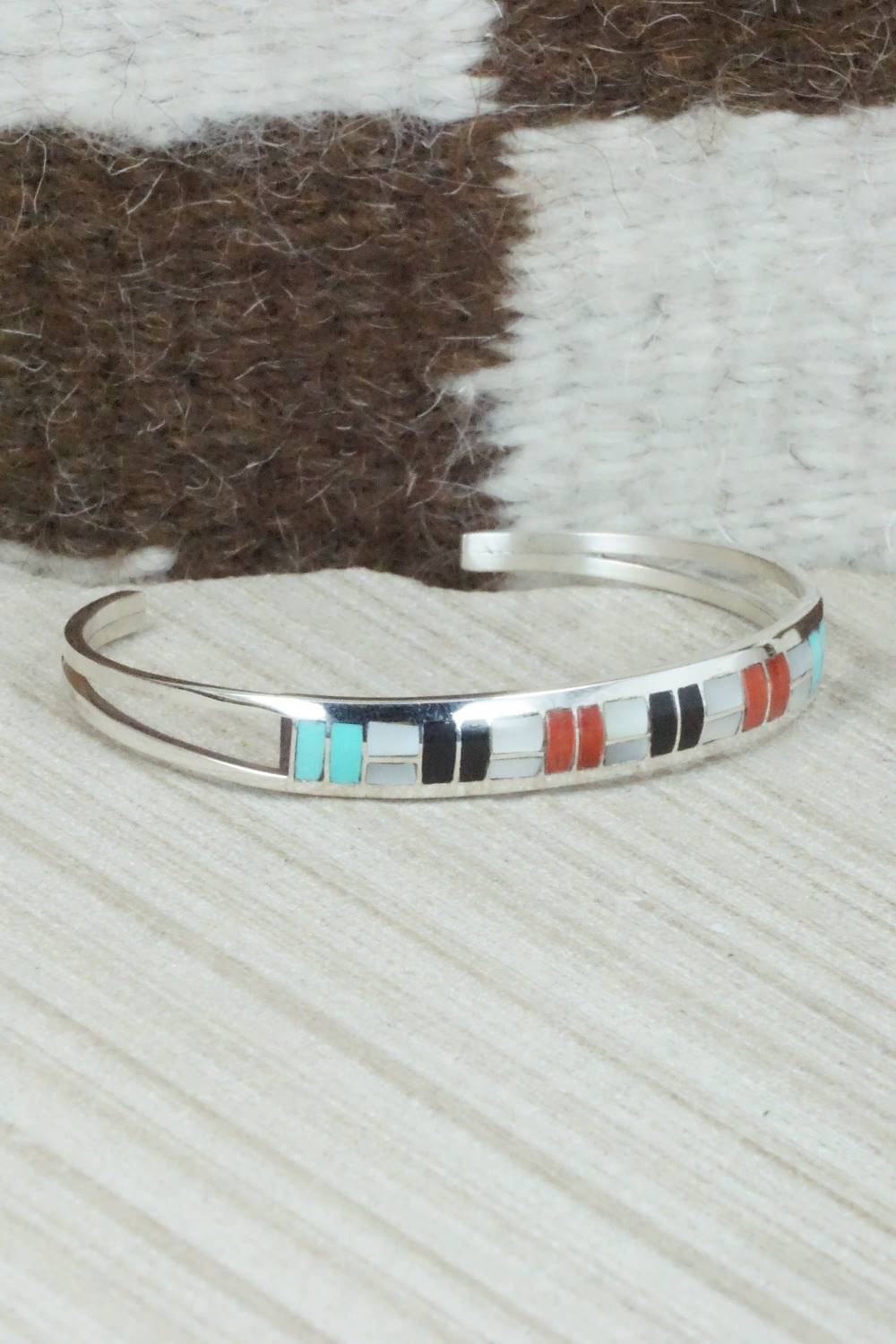 Multi Stone & Sterling Silver Inlay Bracelet - Sibert Bowannie
