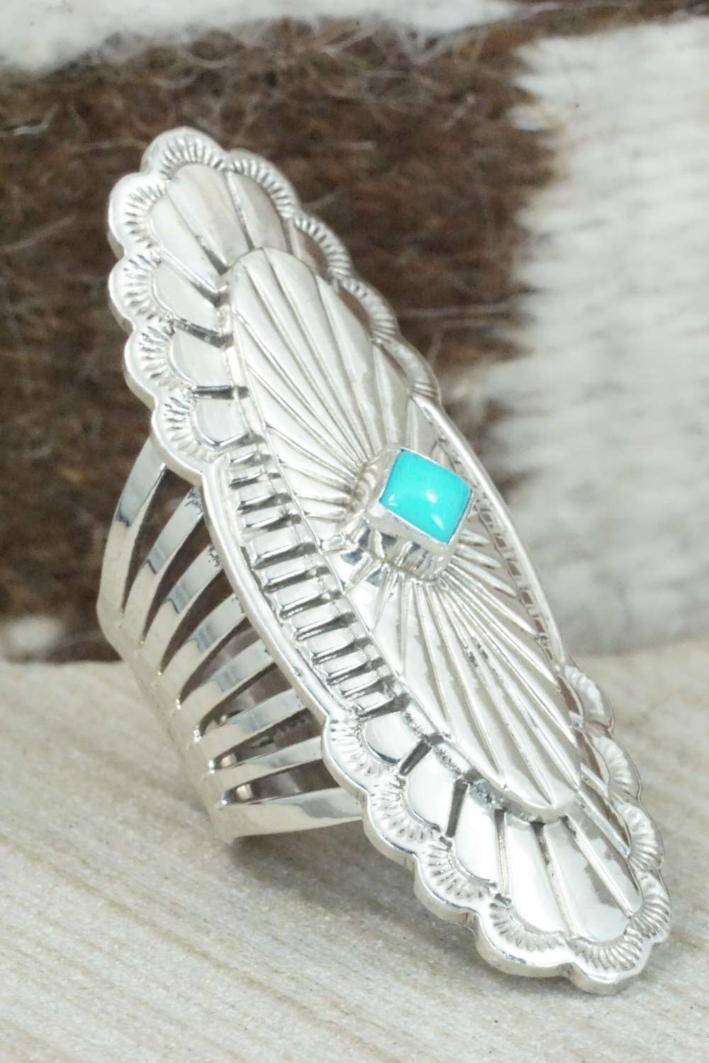 Turquoise and Sterling Silver Ring - Mike Smith - Size 6.5
