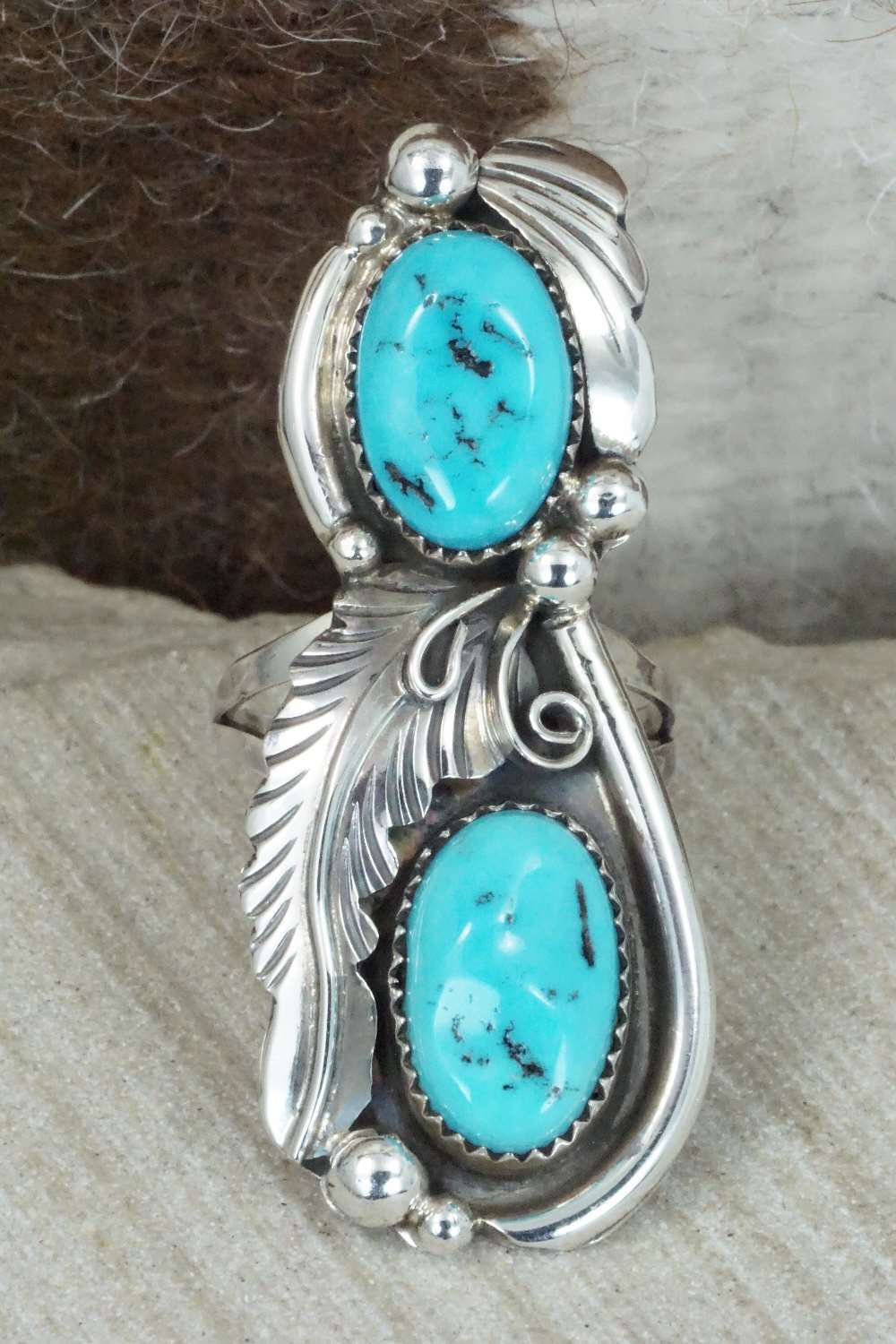 Turquoise and Sterling Silver Ring - Navajo - Size 8.75