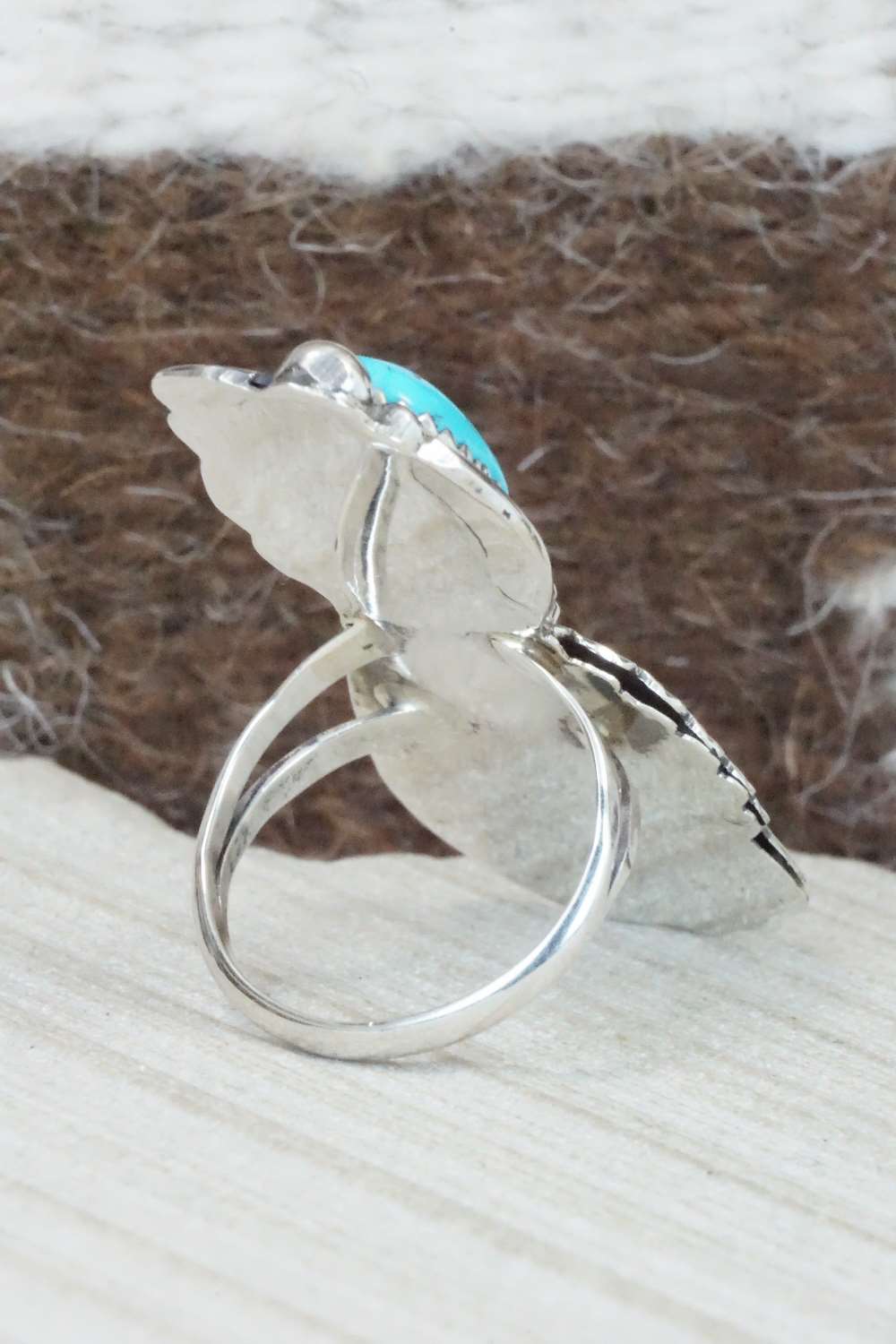 Turquoise and Sterling Silver Ring - Navajo - Size 8.75
