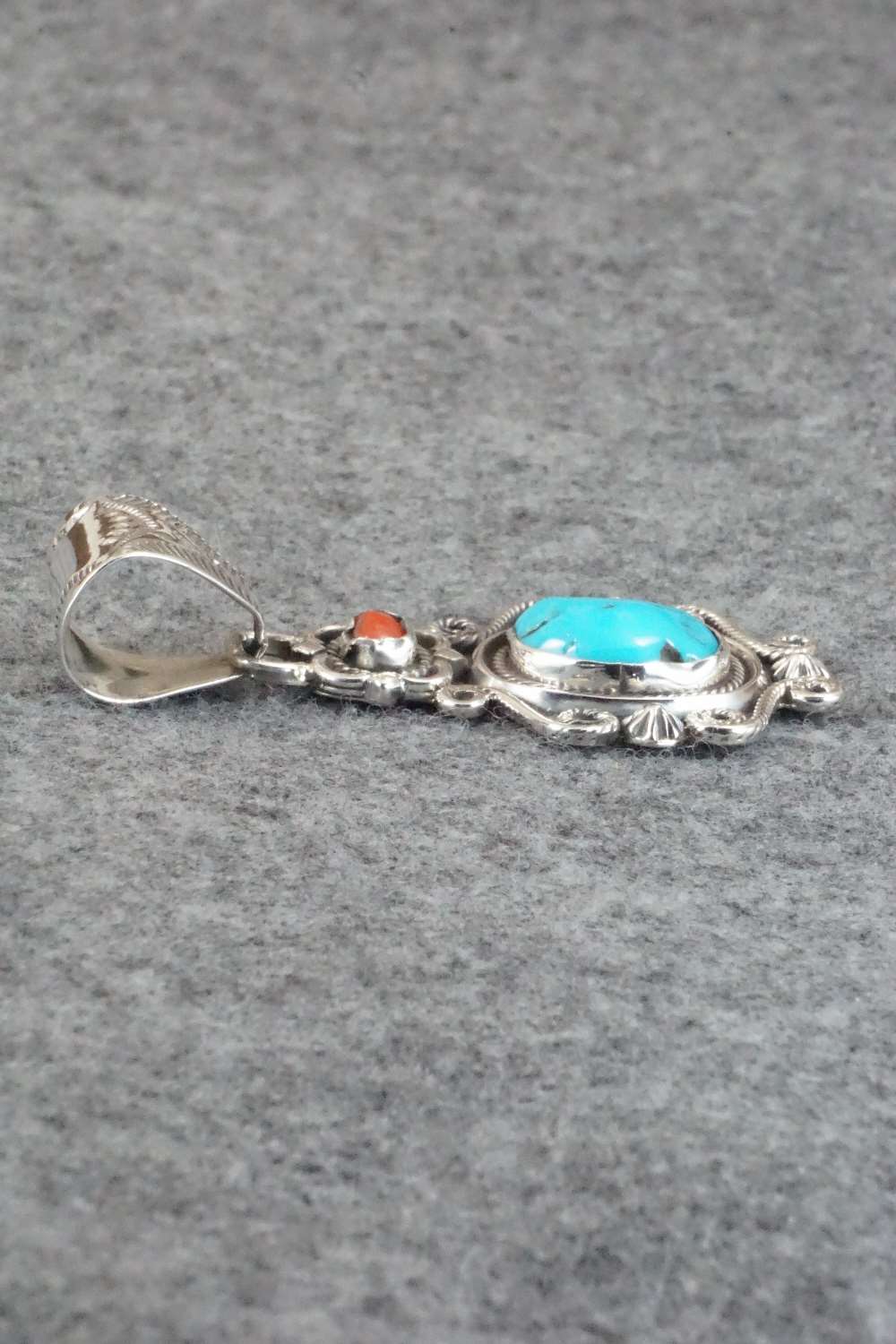 Turquoise, Coral & Sterling Silver Pendant - Sharon McCarthy