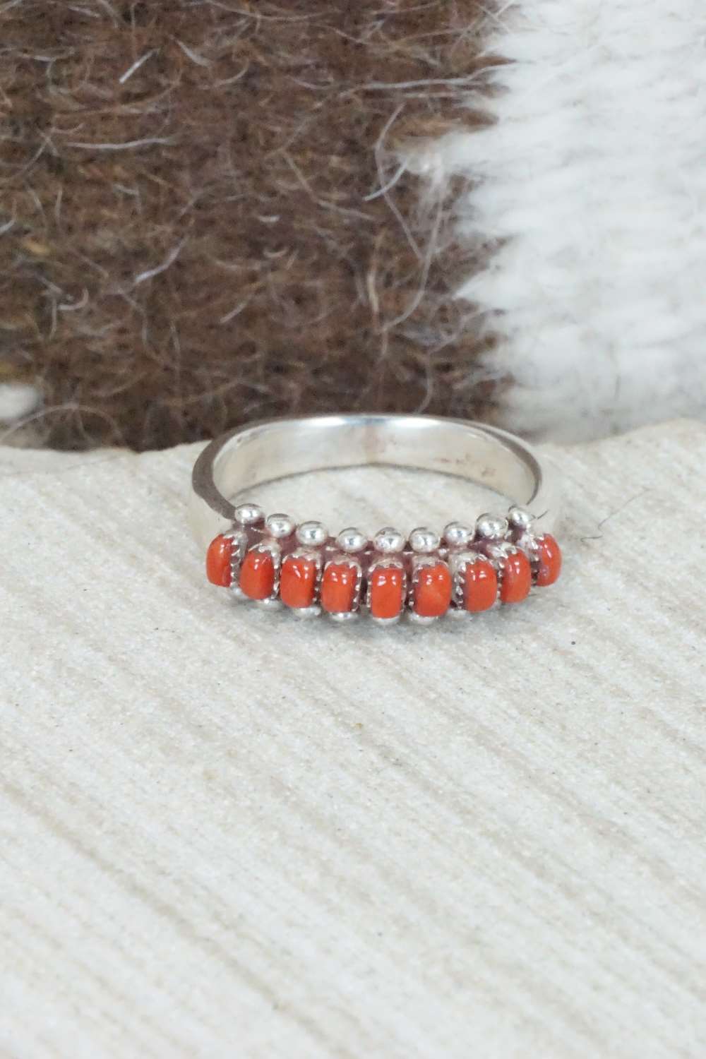 Coral & Sterling Silver Ring - Irma Unkestine - Size 6.25