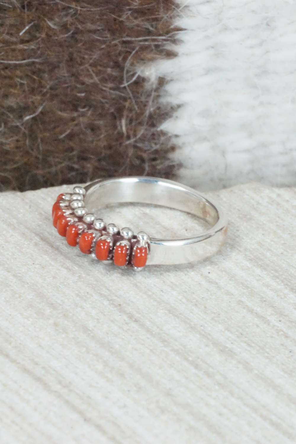Coral & Sterling Silver Ring - Irma Unkestine - Size 6.25