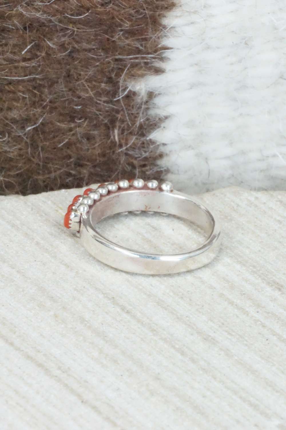 Coral & Sterling Silver Ring - Irma Unkestine - Size 6.5