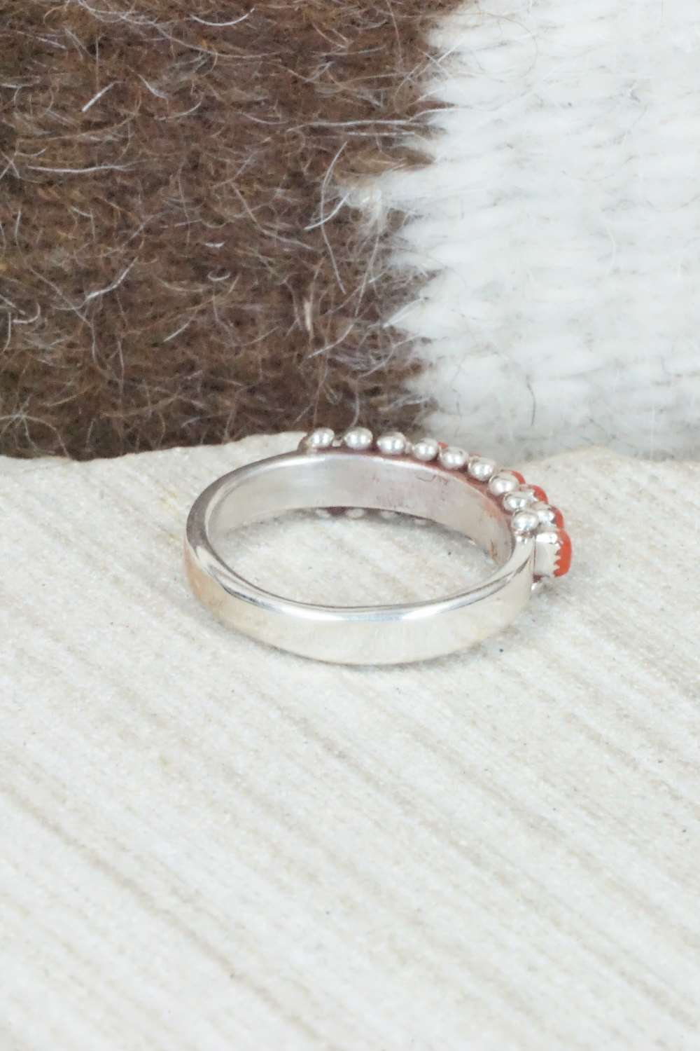 Coral & Sterling Silver Ring - Irma Unkestine - Size 6.25