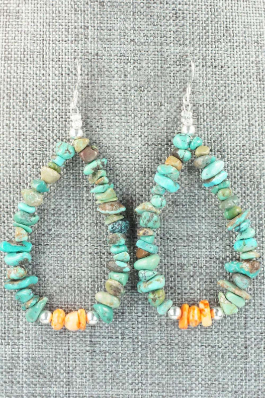Turquoise, Spiny Oyster and Sterling Silver Earrings - Doreen Jake