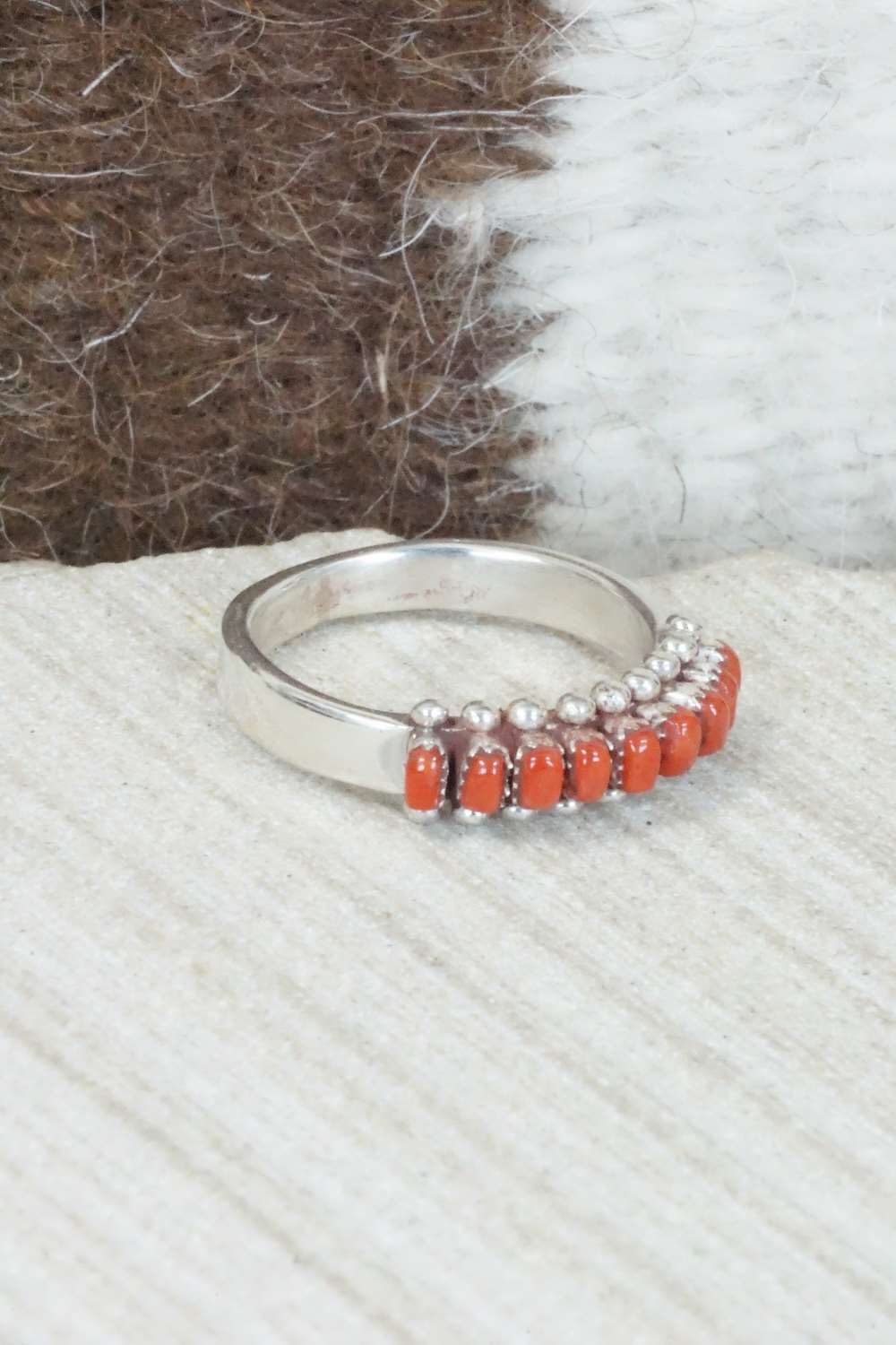 Coral & Sterling Silver Ring - Irma Unkestine - Size 6.5