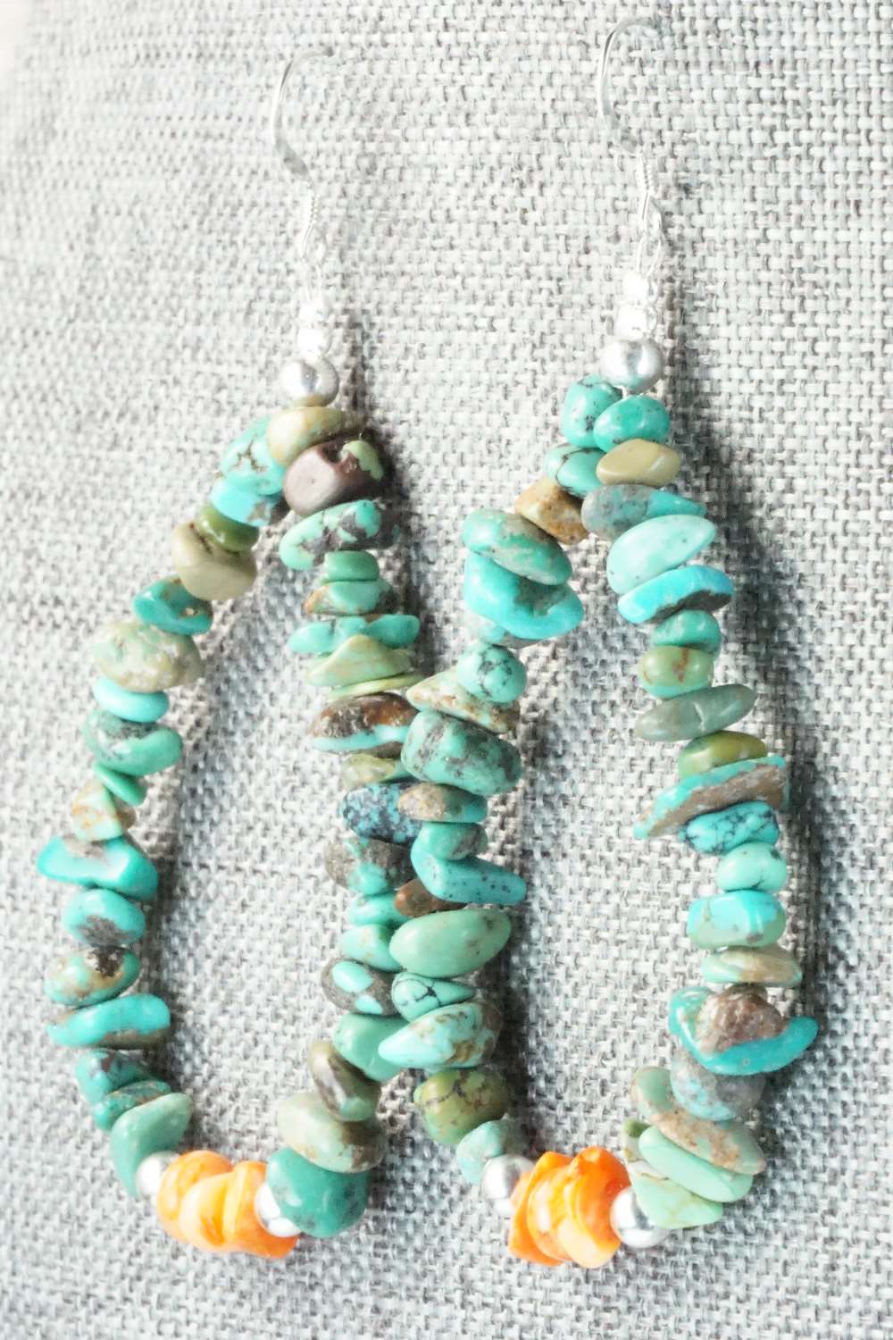 Turquoise, Spiny Oyster and Sterling Silver Earrings - Doreen Jake