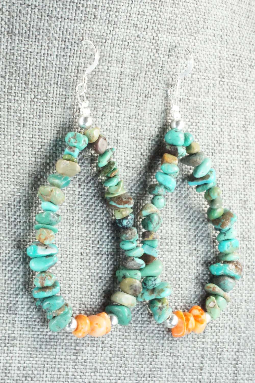 Turquoise, Spiny Oyster and Sterling Silver Earrings - Doreen Jake