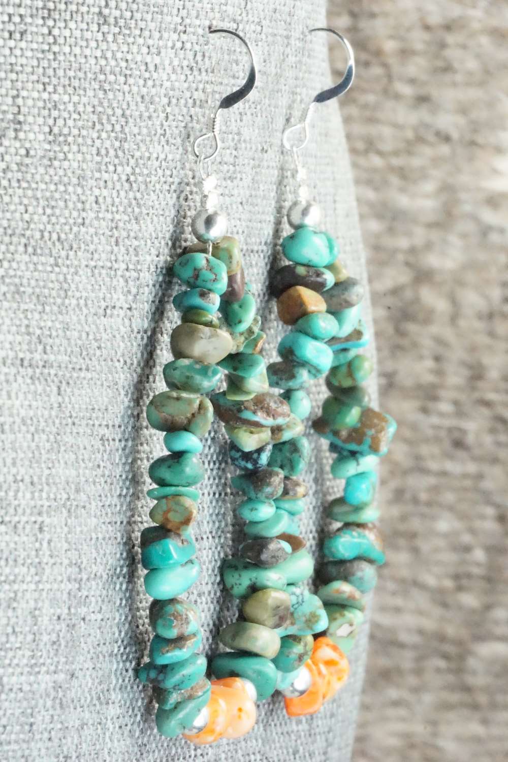 Turquoise, Spiny Oyster and Sterling Silver Earrings - Doreen Jake