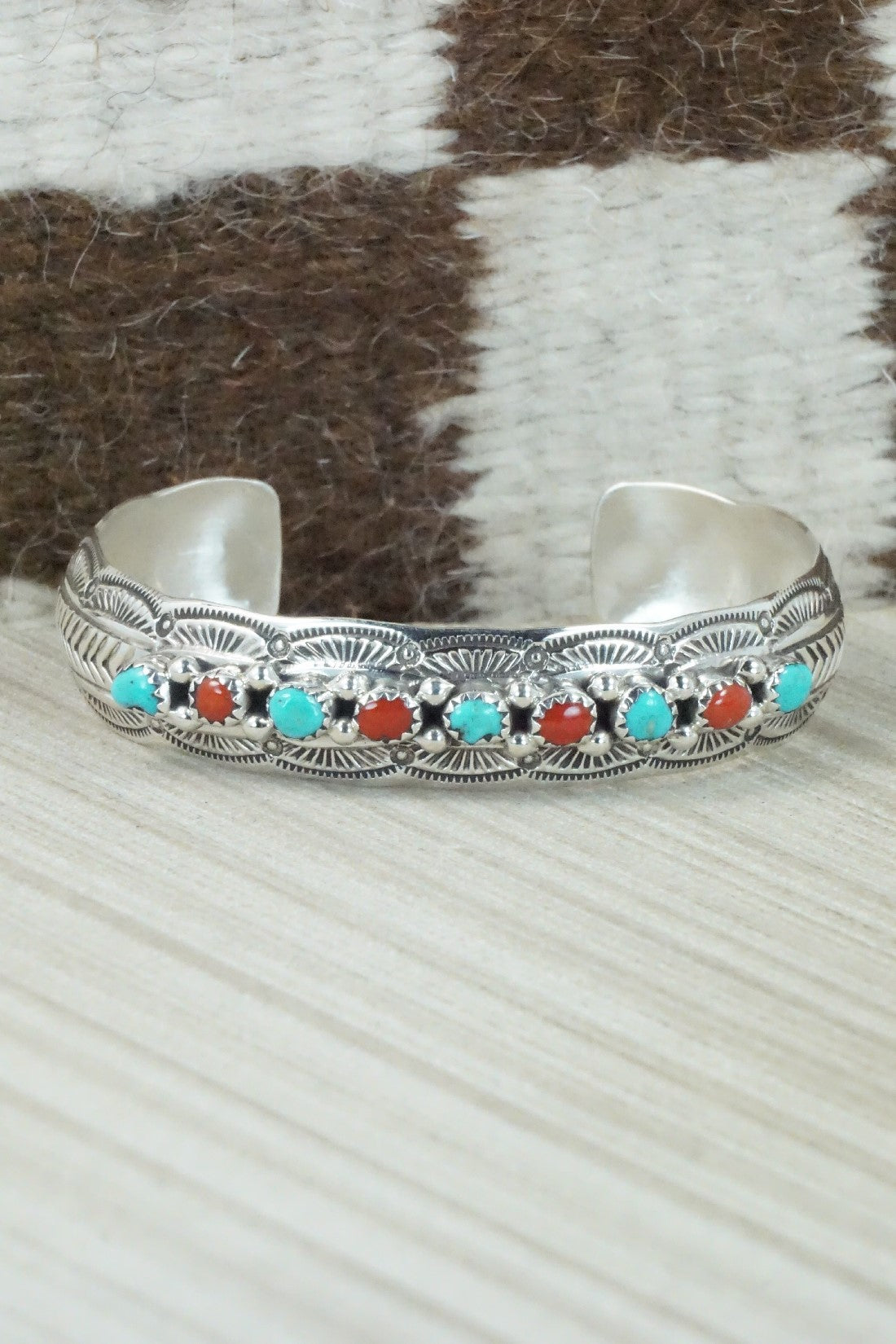 Turquoise, Coral & Sterling Silver Bracelet - Grace Silver