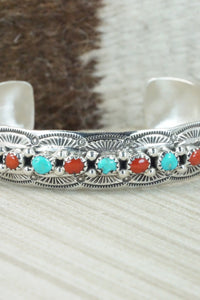 Turquoise, Coral & Sterling Silver Bracelet - Grace Silver